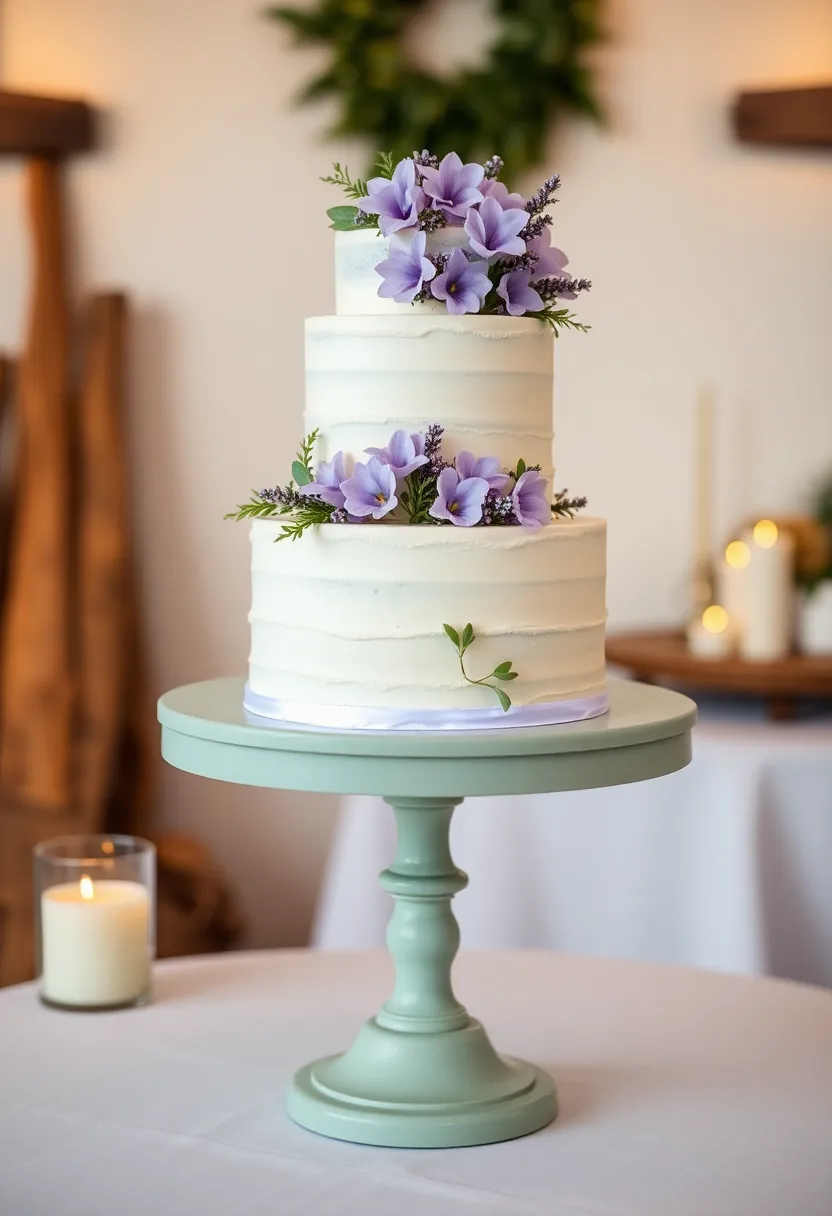 21 Sage and Lavender Wedding Ideas That'll Make Your Heart Skip a Beat! - 17. Sage Wedding Cake Stand