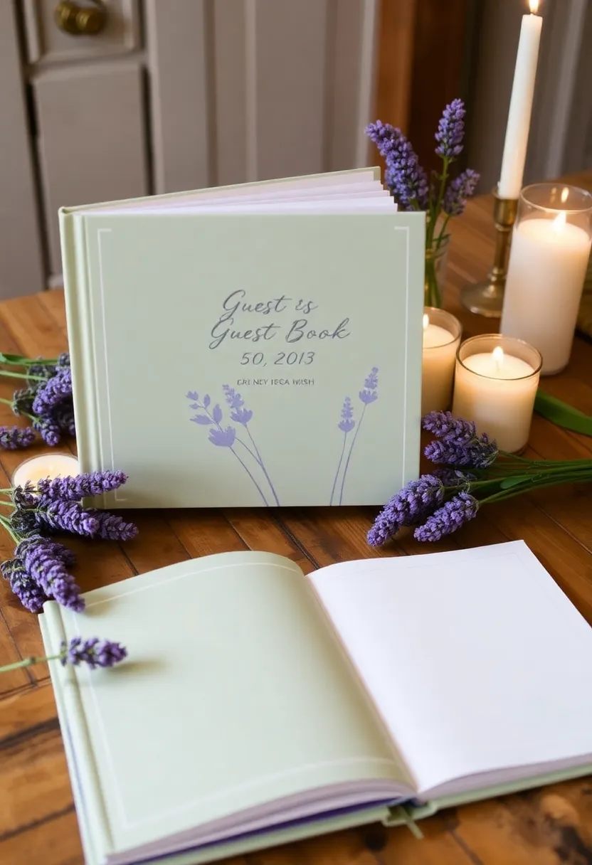 21 Sage and Lavender Wedding Ideas That'll Make Your Heart Skip a Beat! - 20. Sage Green and Lavender Guest Book