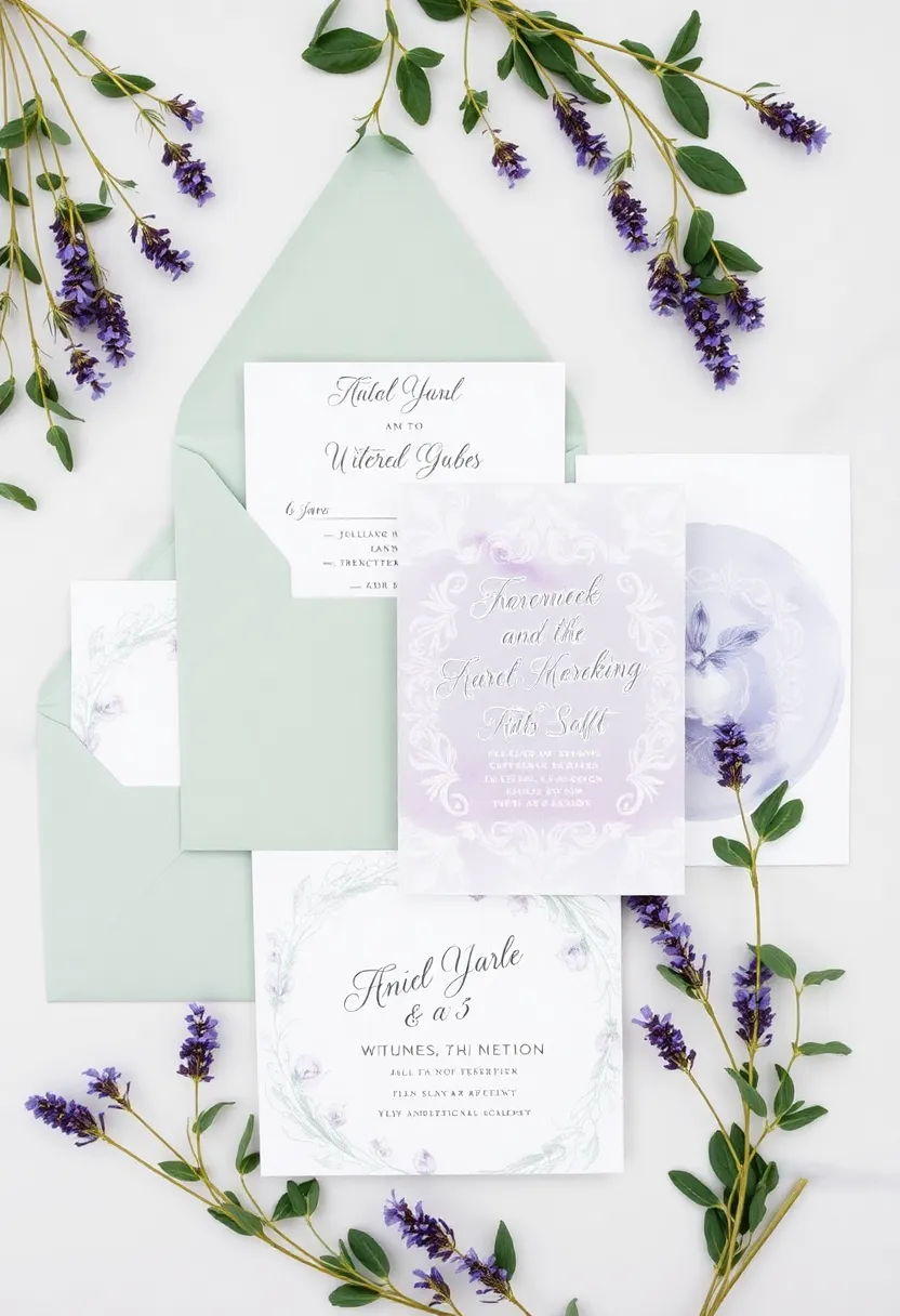 21 Sage and Lavender Wedding Ideas That'll Make Your Heart Skip a Beat! - 3. Sage and Lavender Wedding Invitations