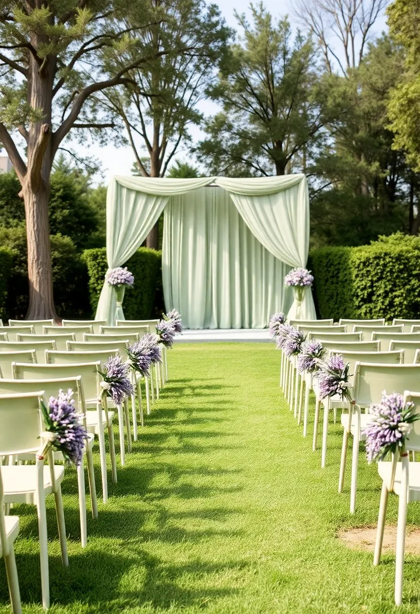 21 Sage and Lavender Wedding Ideas That'll Make Your Heart Skip a Beat! - 9. Sage Green Ceremony Decor