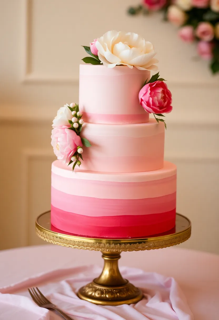 22 Stunning Pink Wedding Theme Ideas That Will Take Your Breath Away! - 2. Pink Ombre Wedding Cake