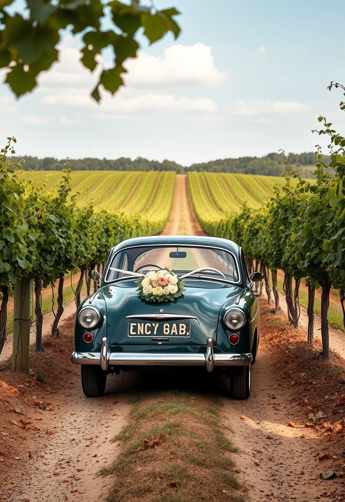 21 Vineyard Wedding Ideas That Will Make Your Heart Skip a Beat! - 17. Scenic Getaway Cars