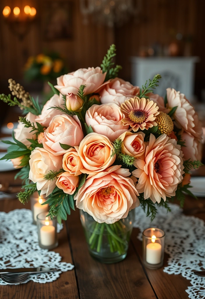 21 Peach Wedding Theme Ideas That Will Make Your Guests Swoon! - 1. Romantic Peach Floral Arrangements