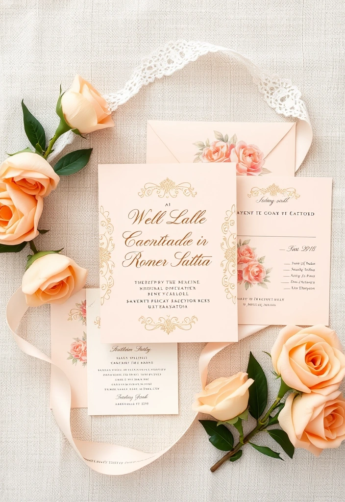 21 Peach Wedding Theme Ideas That Will Make Your Guests Swoon! - 3. Peach-Themed Invitations