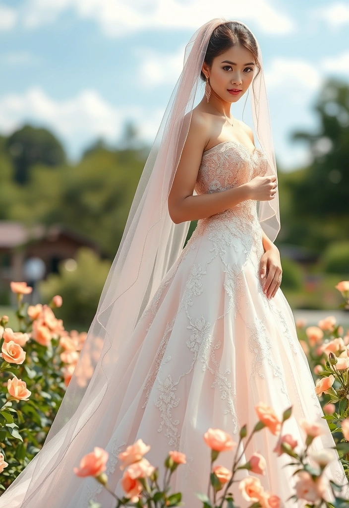 21 Peach Wedding Theme Ideas That Will Make Your Guests Swoon! - 13. Peach-Inspired Bridal Attire