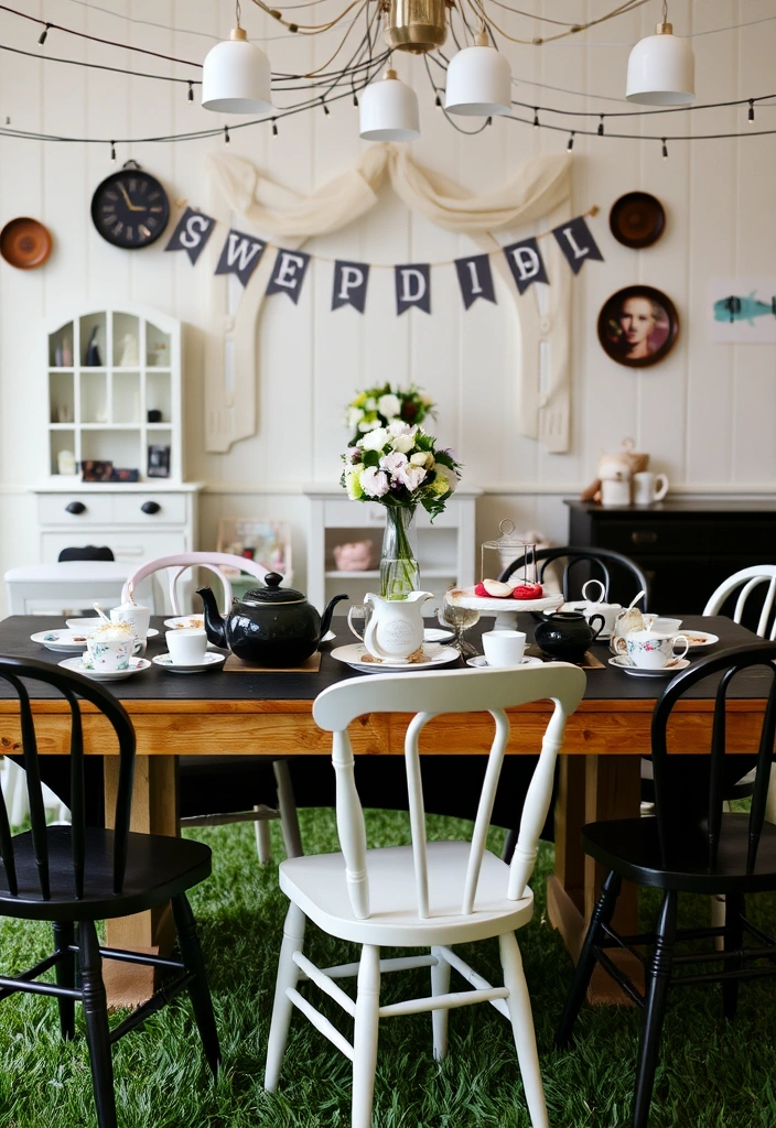21 Stunning Black Wedding Theme Ideas That Will Leave You Breathless! - 12. Whimsical Black Tea Party
