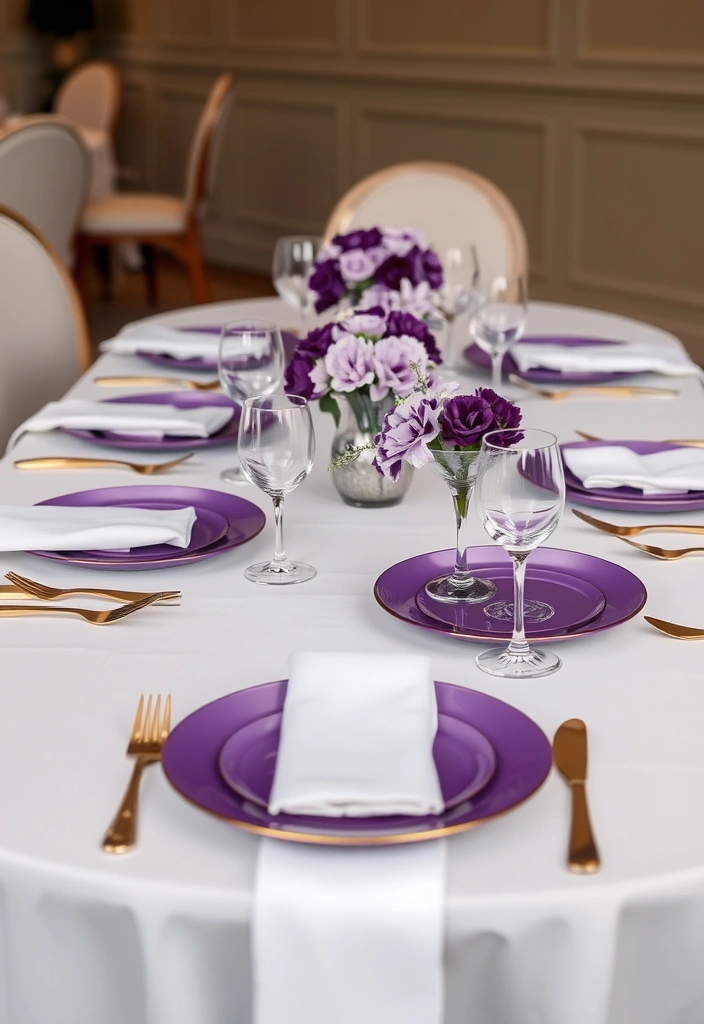 21 Stunning Purple Wedding Ideas That Will Leave You Breathless (Wait Until You See #10!) - 13. Purple Accent Table Settings