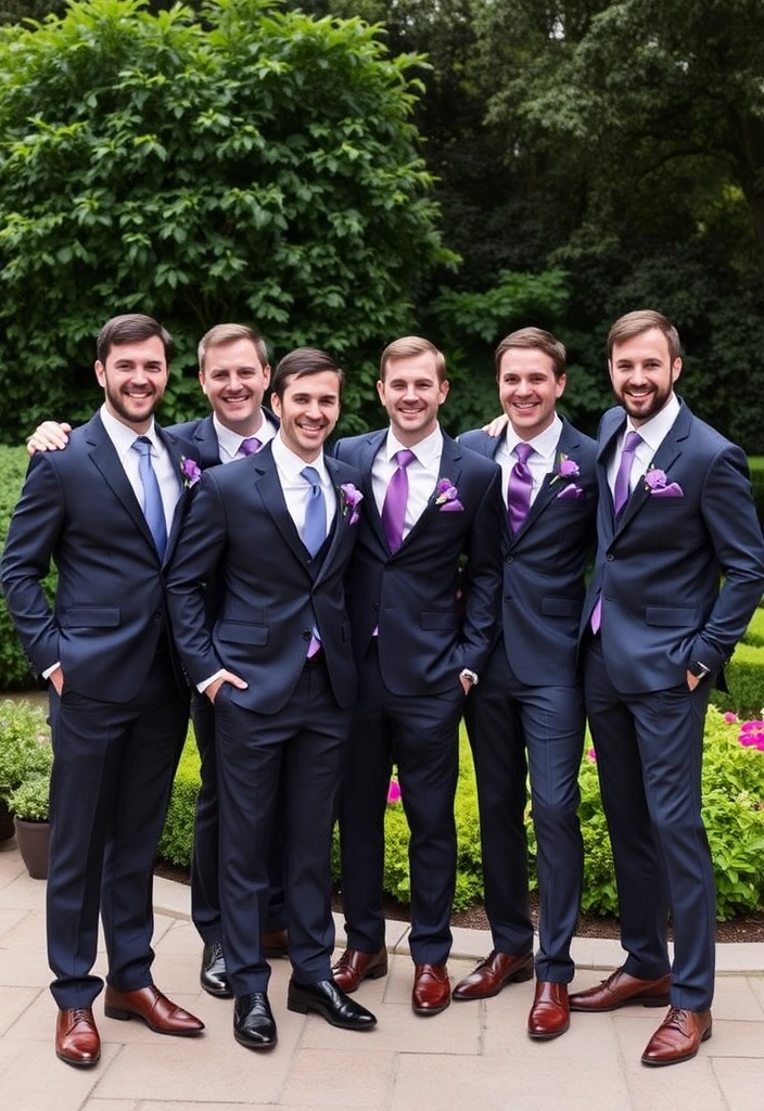 21 Stunning Purple Wedding Ideas That Will Leave You Breathless (Wait Until You See #10!) - 12. Purple Accented Groomsmen Attire