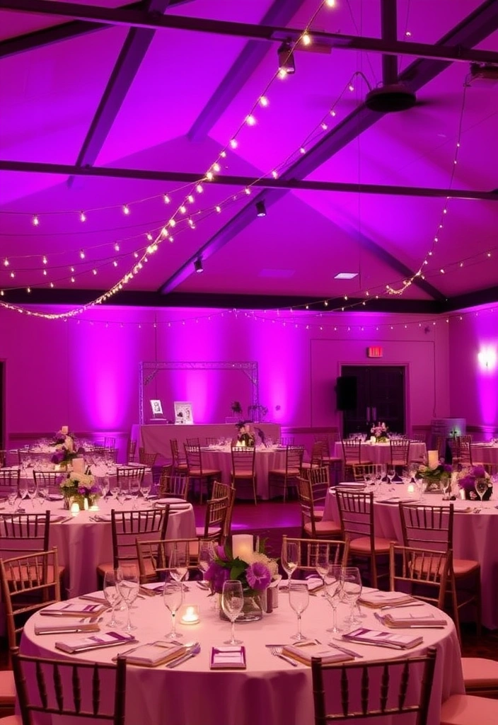 21 Stunning Purple Wedding Ideas That Will Leave You Breathless (Wait Until You See #10!) - 8. Purple Lighting Effects