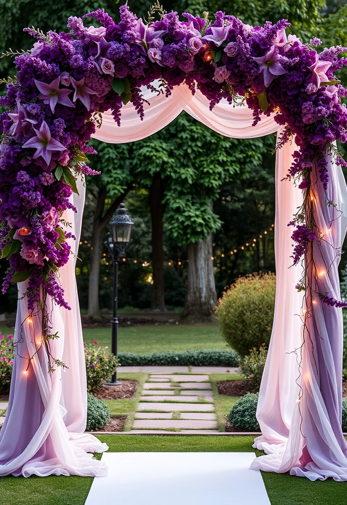21 Stunning Purple Wedding Ideas That Will Leave You Breathless (Wait Until You See #10!) - 10. Romantic Purple Ceremony Backdrop