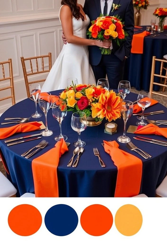 21 Stunning Burnt Orange Weddings That Will Leave You Speechless! - 12. Burnt Orange and Navy Blue Combo