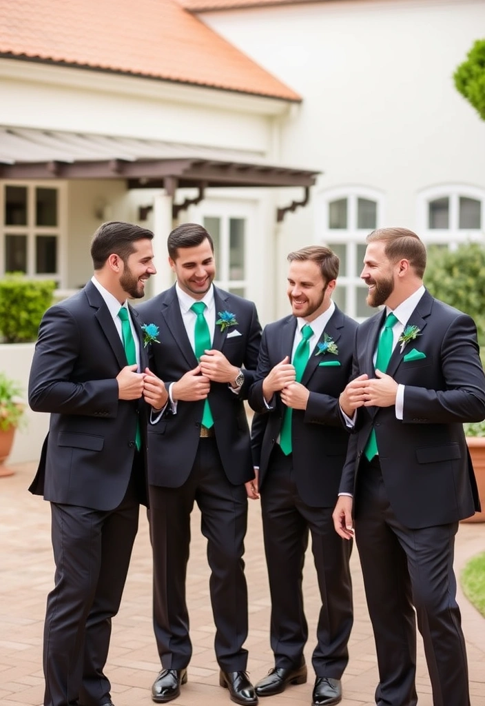 21 Stunning Emerald Green Weddings You Have to See to Believe! - 8. Emerald Green Groomsmen Attire