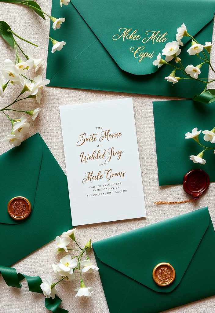 21 Stunning Emerald Green Weddings You Have to See to Believe! - 1. Elegant Emerald Invitations