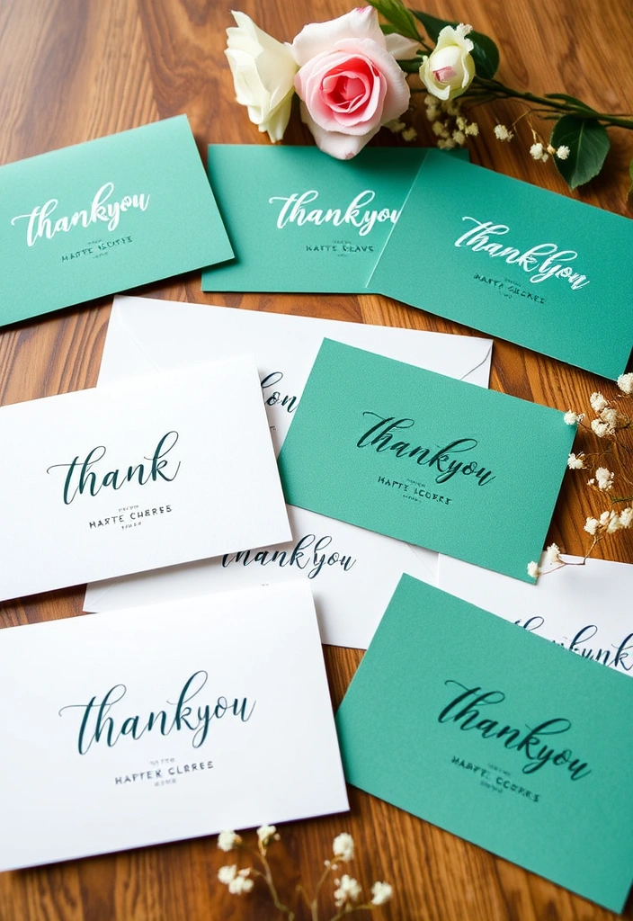 21 Stunning Emerald Green Weddings You Have to See to Believe! - 21. Emerald Green Thank You Cards