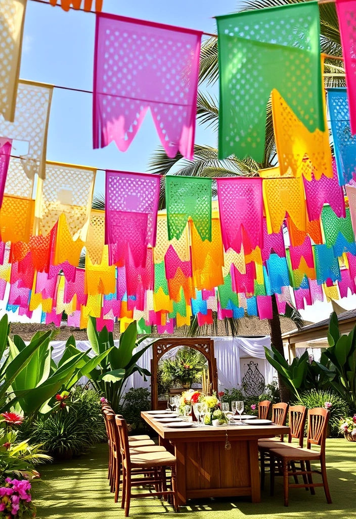 21 Vibrant Mexican Wedding Inspirations You’ll Want to Steal! - 1. Colorful Papel Picado Decor
