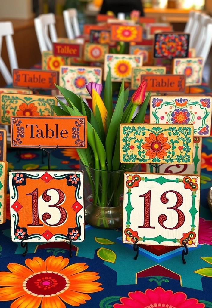 21 Vibrant Mexican Wedding Inspirations You’ll Want to Steal! - 14. Artistic Table Numbers