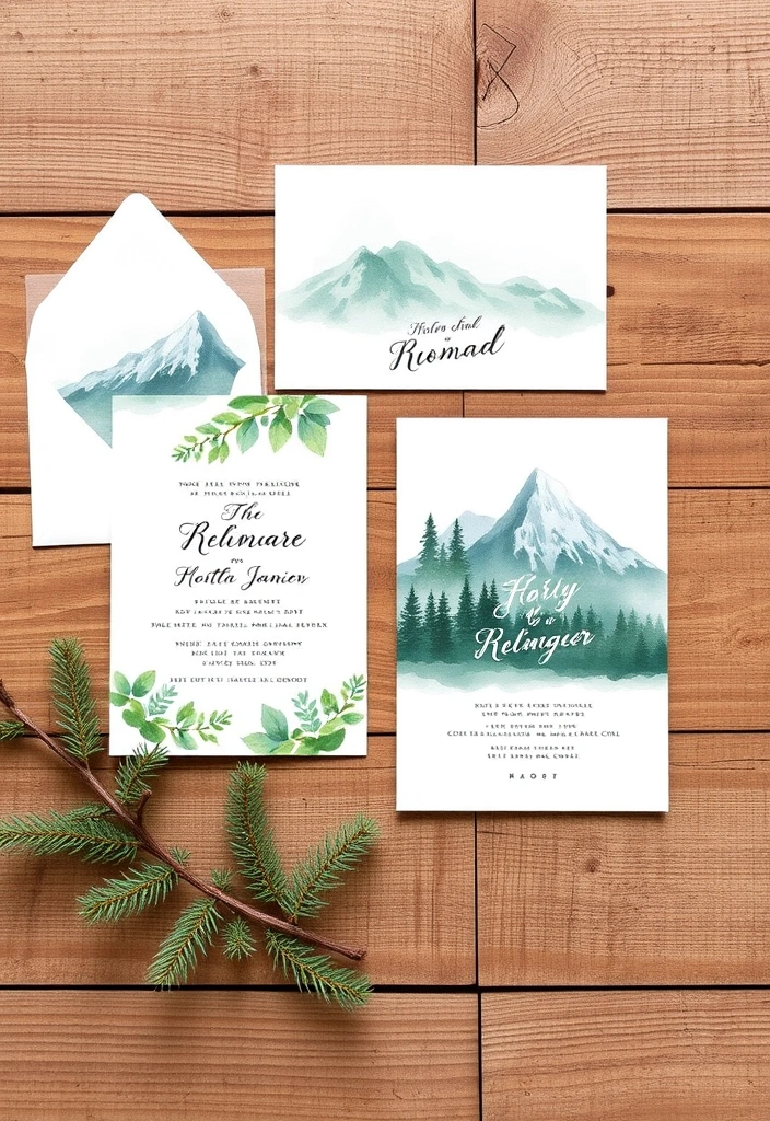 21 Mountain Wedding Ideas That'll Make Your Love Story Unforgettable! - 6. Mountain-Themed Invitations