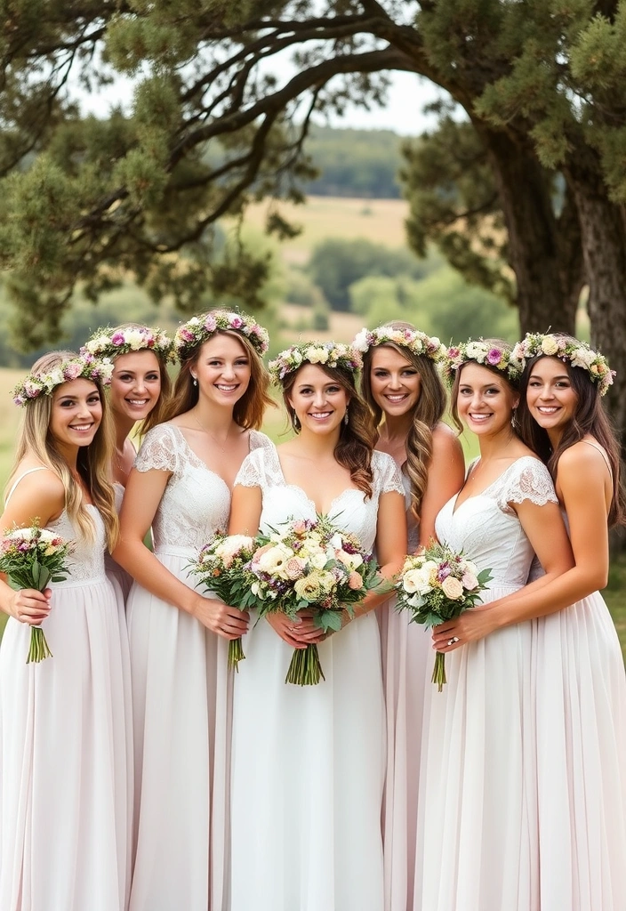 21 Western Wedding Ideas That Will Make Your Heart Race (You Won't Believe #11!) - 13. Floral Crowns for the Bridal Party
