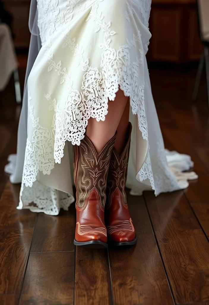 21 Cowboy Wedding Ideas That'll Make You Feel Like You're in a Romance Novel! - 2. Cowboy Boots as Wedding Attire