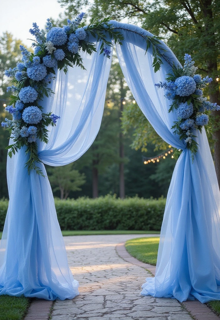 21 Gorgeous Ways to Incorporate a Blue Wedding Theme into Your Big Day! - 11. Enchanting Blue Wedding Arch
