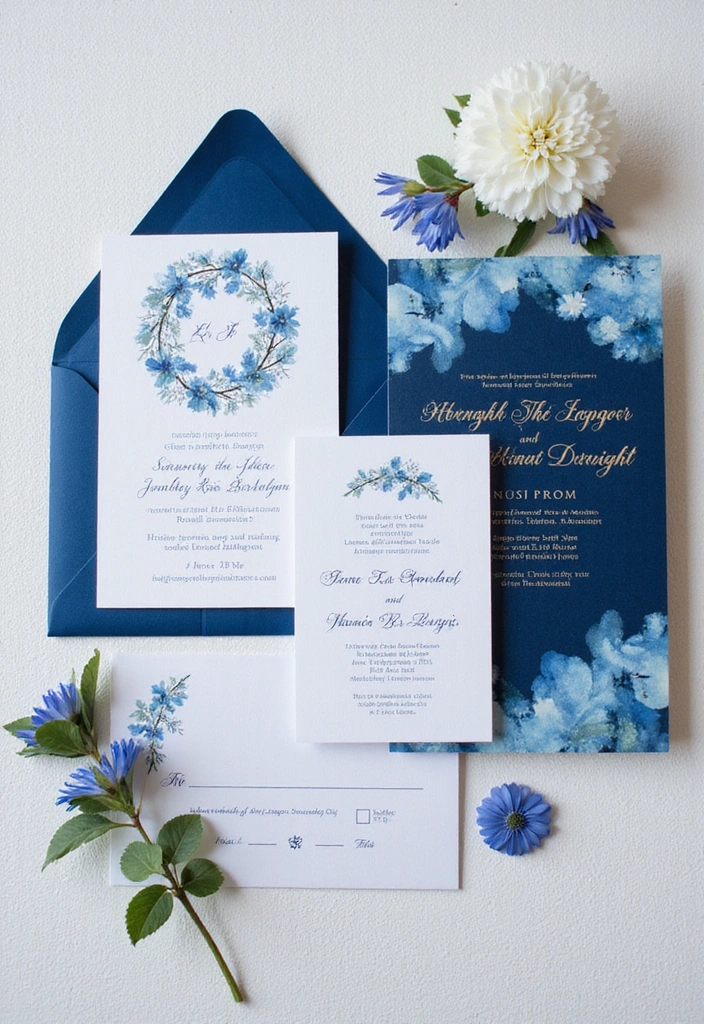 21 Gorgeous Ways to Incorporate a Blue Wedding Theme into Your Big Day! - 5. Stylish Blue Invitations
