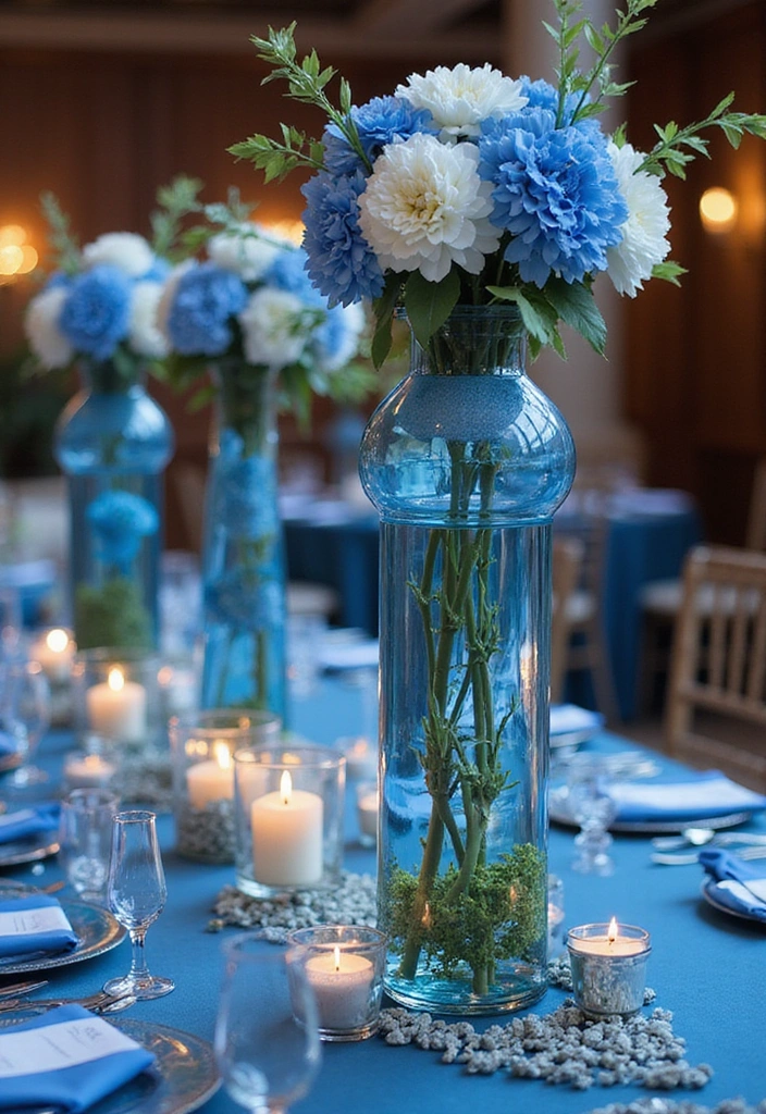 21 Gorgeous Ways to Incorporate a Blue Wedding Theme into Your Big Day! - 14. Unique Blue Centerpieces