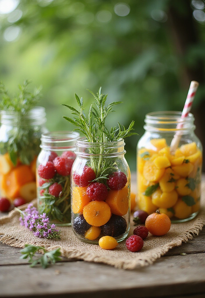 22 Whimsical Mason Jar Wedding Centerpieces That'll Add Charm to Your Reception! - 4. Seasonal Fruits and Herbs