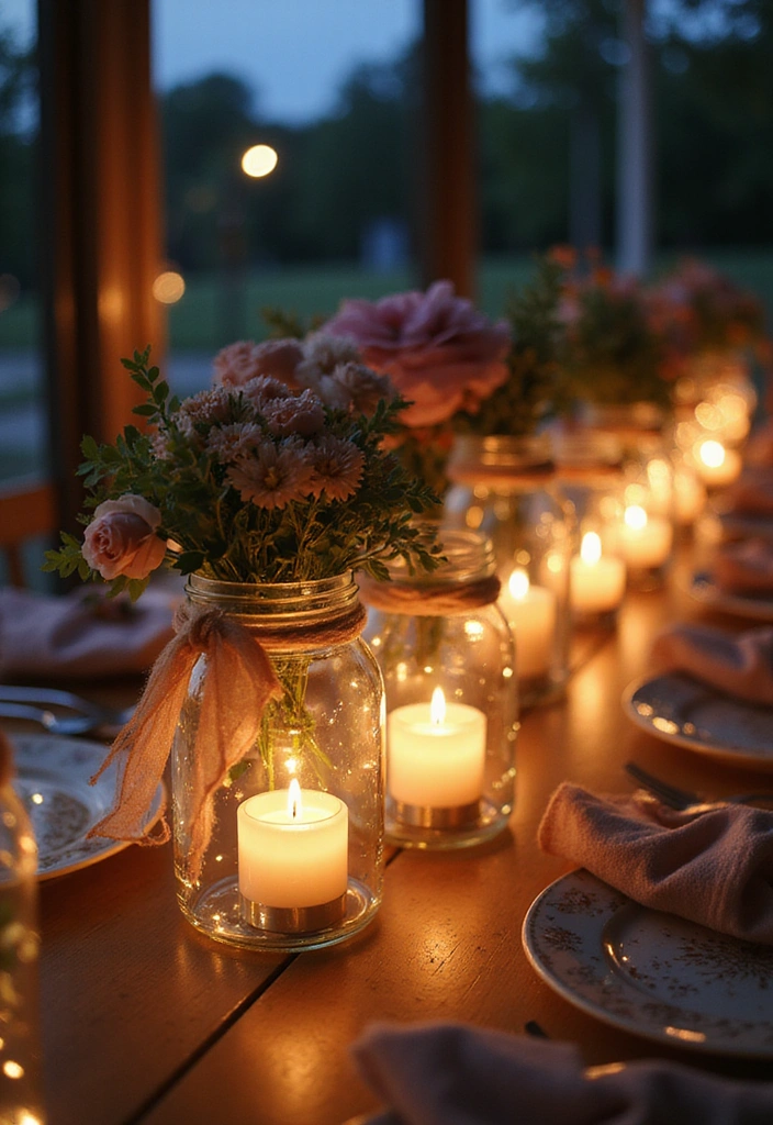 22 Whimsical Mason Jar Wedding Centerpieces That'll Add Charm to Your Reception! - 2. Candlelit Elegance