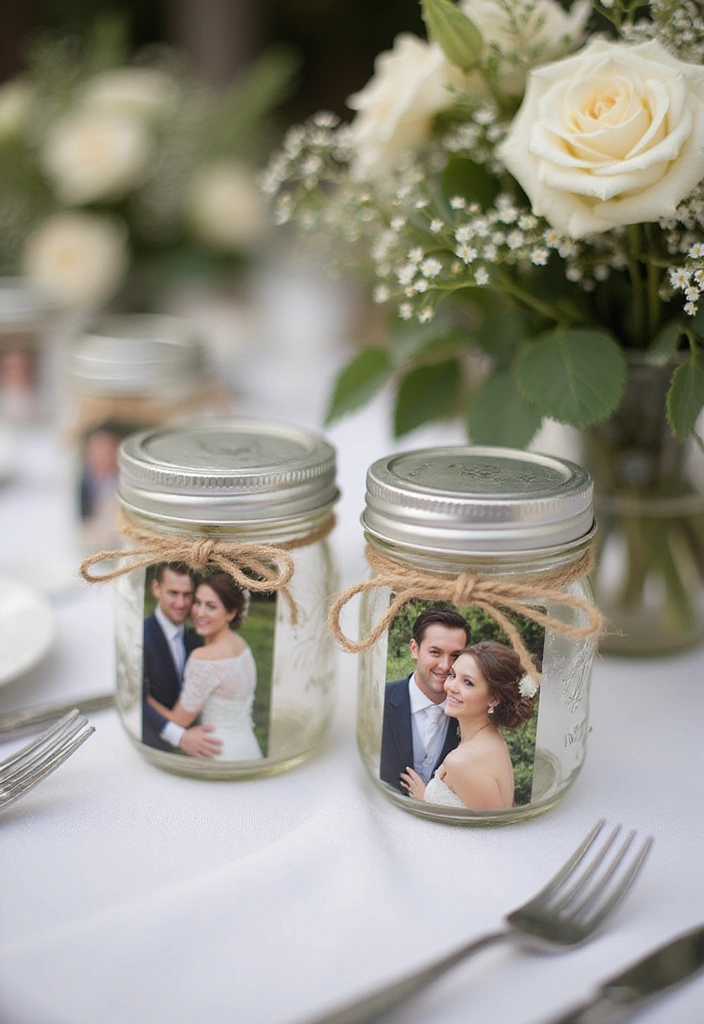 22 Whimsical Mason Jar Wedding Centerpieces That'll Add Charm to Your Reception! - 9. Personalized Photo Jars