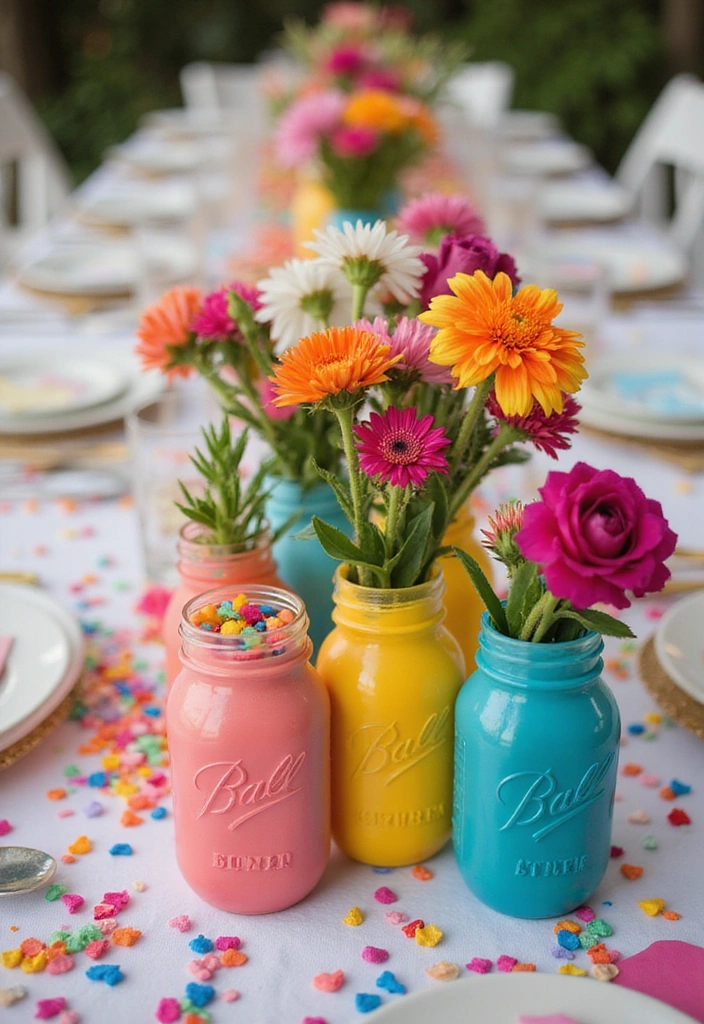 22 Whimsical Mason Jar Wedding Centerpieces That'll Add Charm to Your Reception! - 7. Whimsical Color Palette