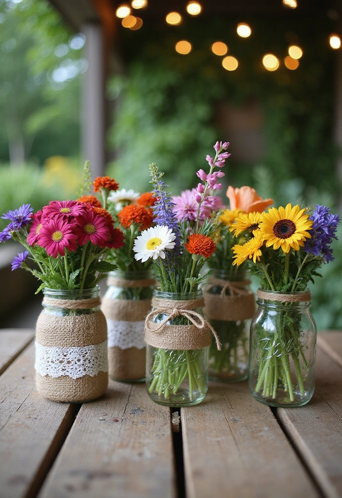 22 Whimsical Mason Jar Wedding Centerpieces That'll Add Charm to Your Reception! - 1. Rustic Wildflower Arrangement