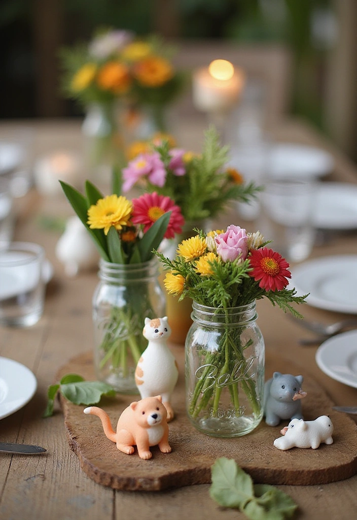 22 Whimsical Mason Jar Wedding Centerpieces That'll Add Charm to Your Reception! - 13. Whimsical Animal Accents