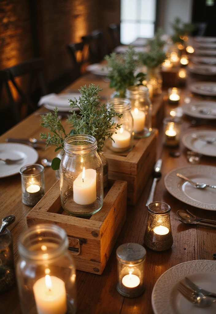 22 Whimsical Mason Jar Wedding Centerpieces That'll Add Charm to Your Reception! - 10. Rustic Wood and Metal Accents