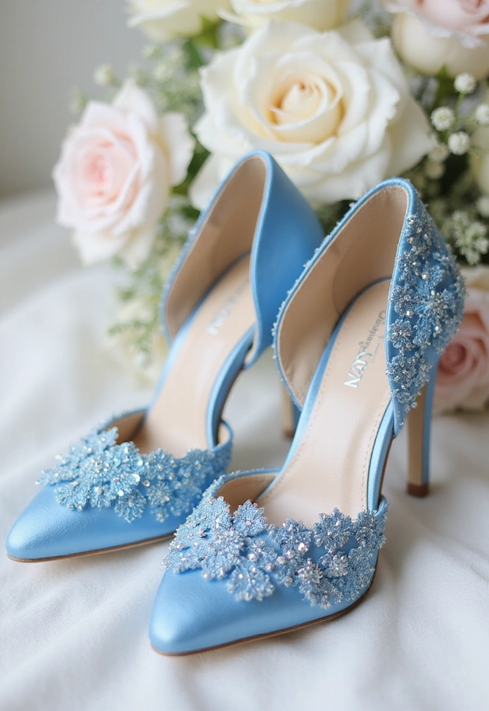 21 Gorgeous Ways to Incorporate a Blue Wedding Theme into Your Big Day! - 18. Beautiful Blue Wedding Shoes