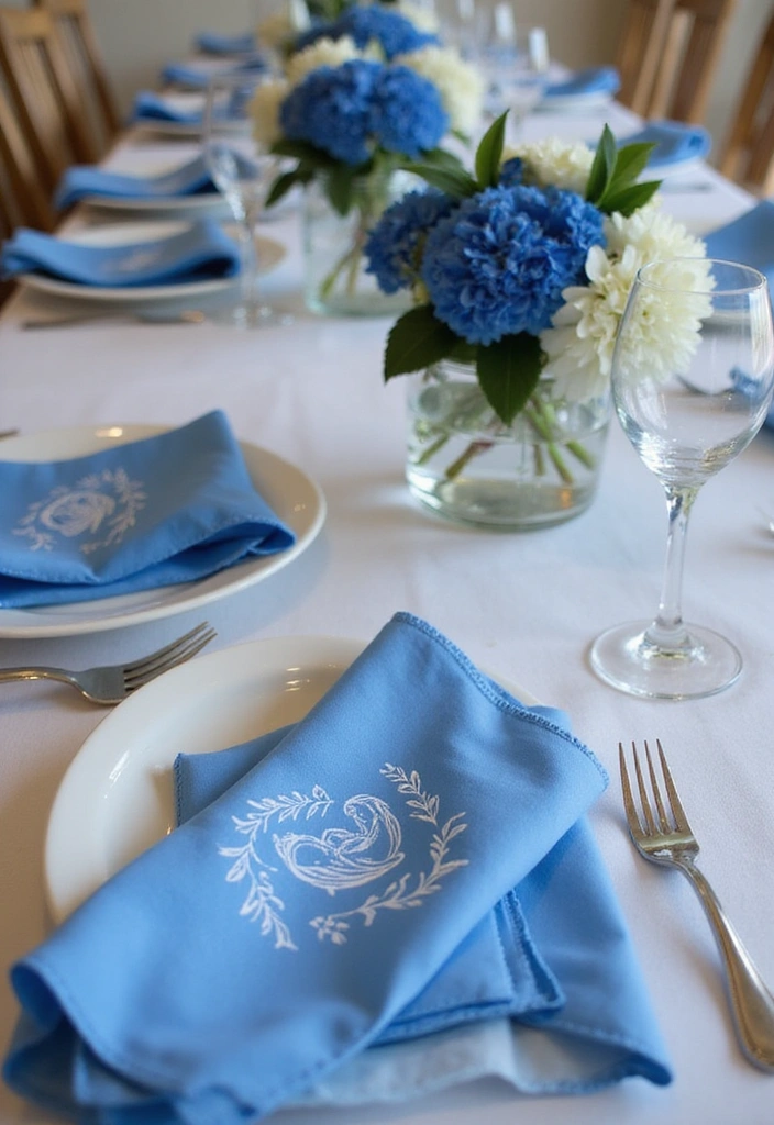 21 Gorgeous Ways to Incorporate a Blue Wedding Theme into Your Big Day! - 19. Personalized Blue Napkins