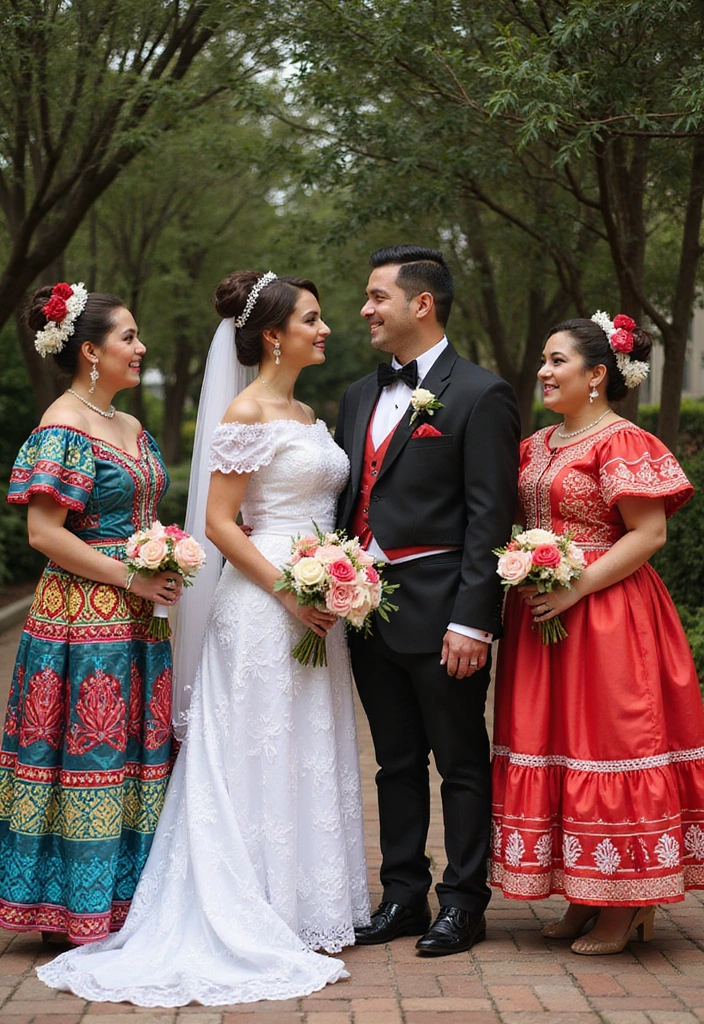 21 Stunning Mexican Wedding Theme Ideas That Will Make Your Ceremony Unforgettable! - 9. Wedding Party Attire with Mexican Flair