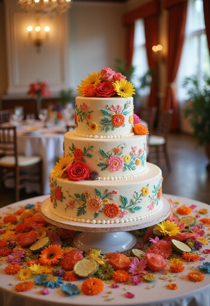 21 Stunning Mexican Wedding Theme Ideas That Will Make Your Ceremony Unforgettable! - 7. Brightly Colored Wedding Cake