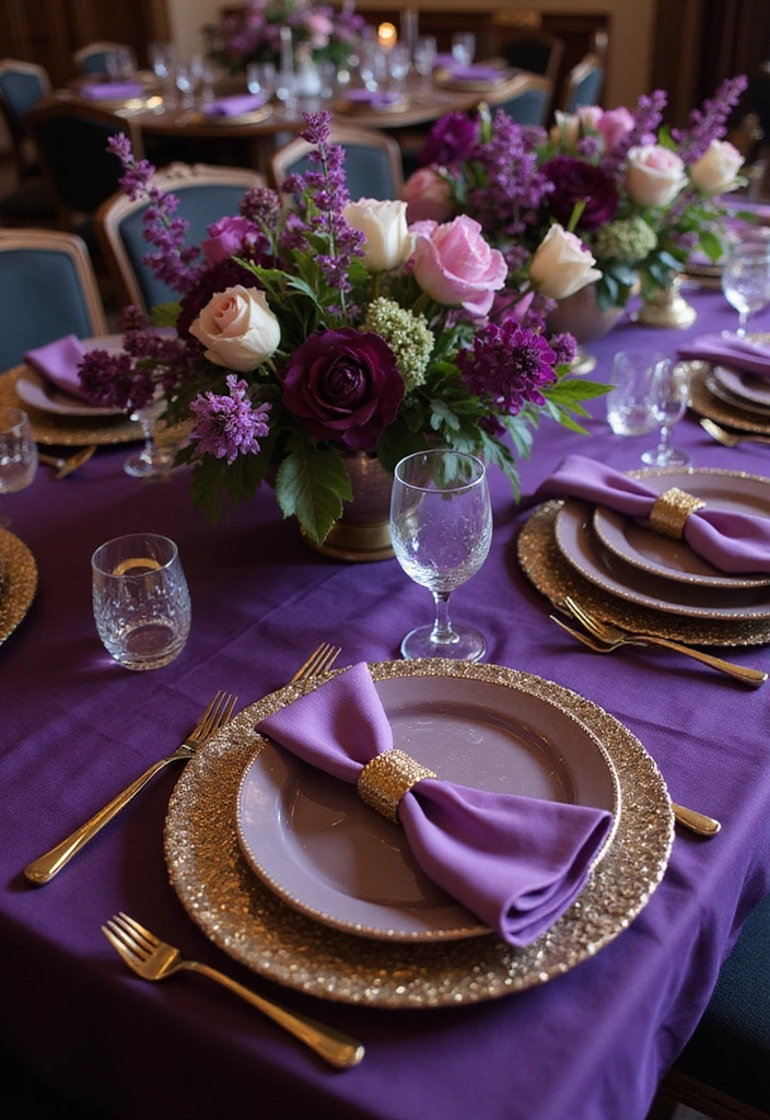 21 Stunning Purple Wedding Styles That Will Leave You Breathless (You Won't Believe #11!) - 4. Glamorous Deep Purple and Gold